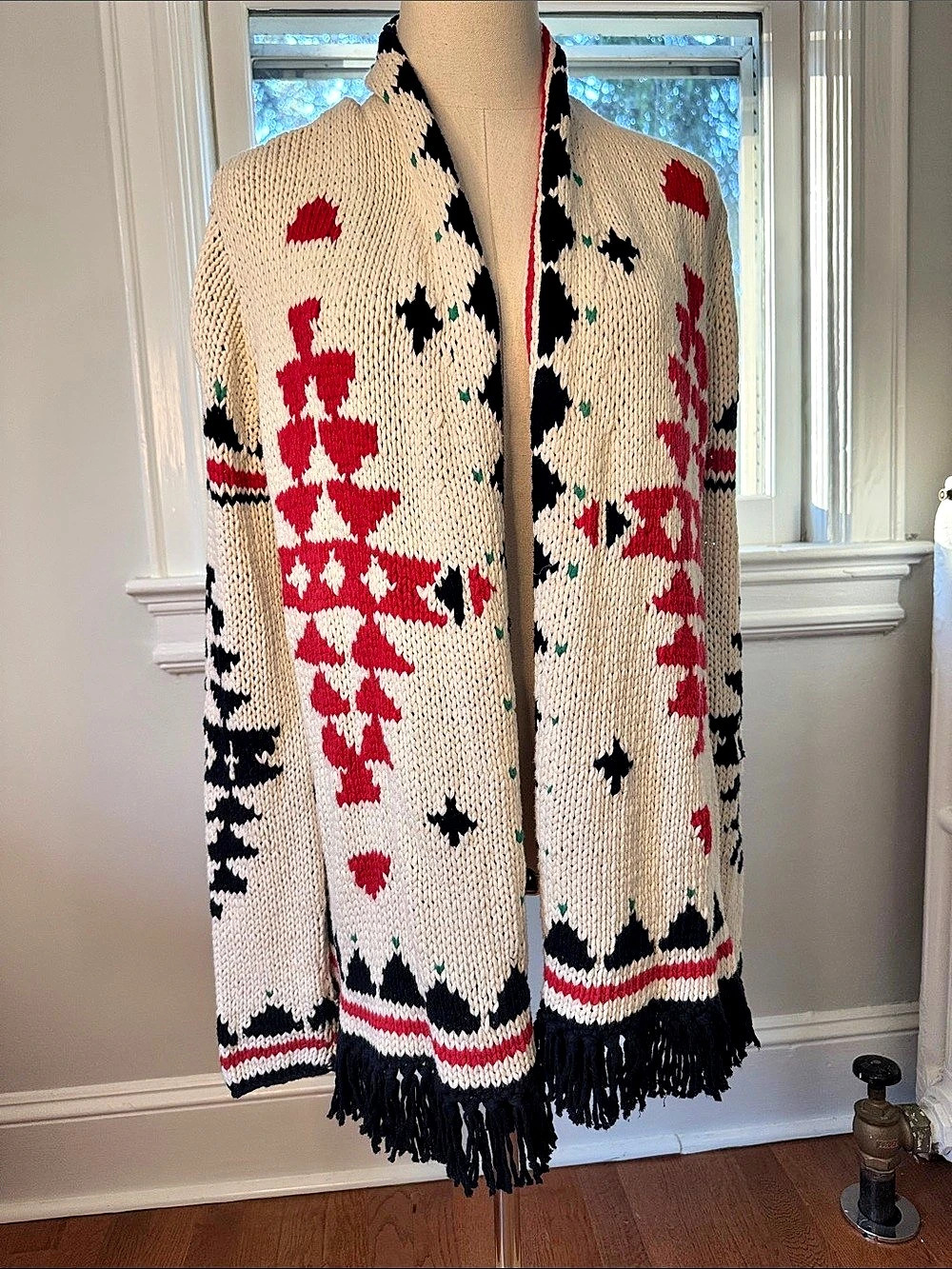 Calypso St. Barth cotton fringe cardigan w/ southwest motif